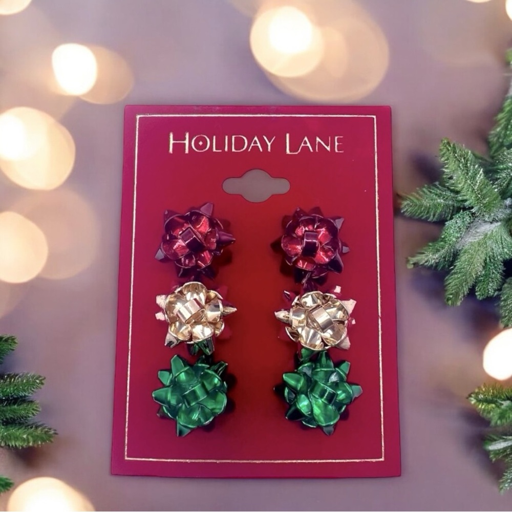 Macy’s bow earring set. 3 pairs. NWT